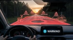 AI system detecting obstacles and warning the driver