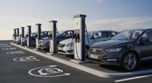 Electric car charging station with multiple vehicles connected