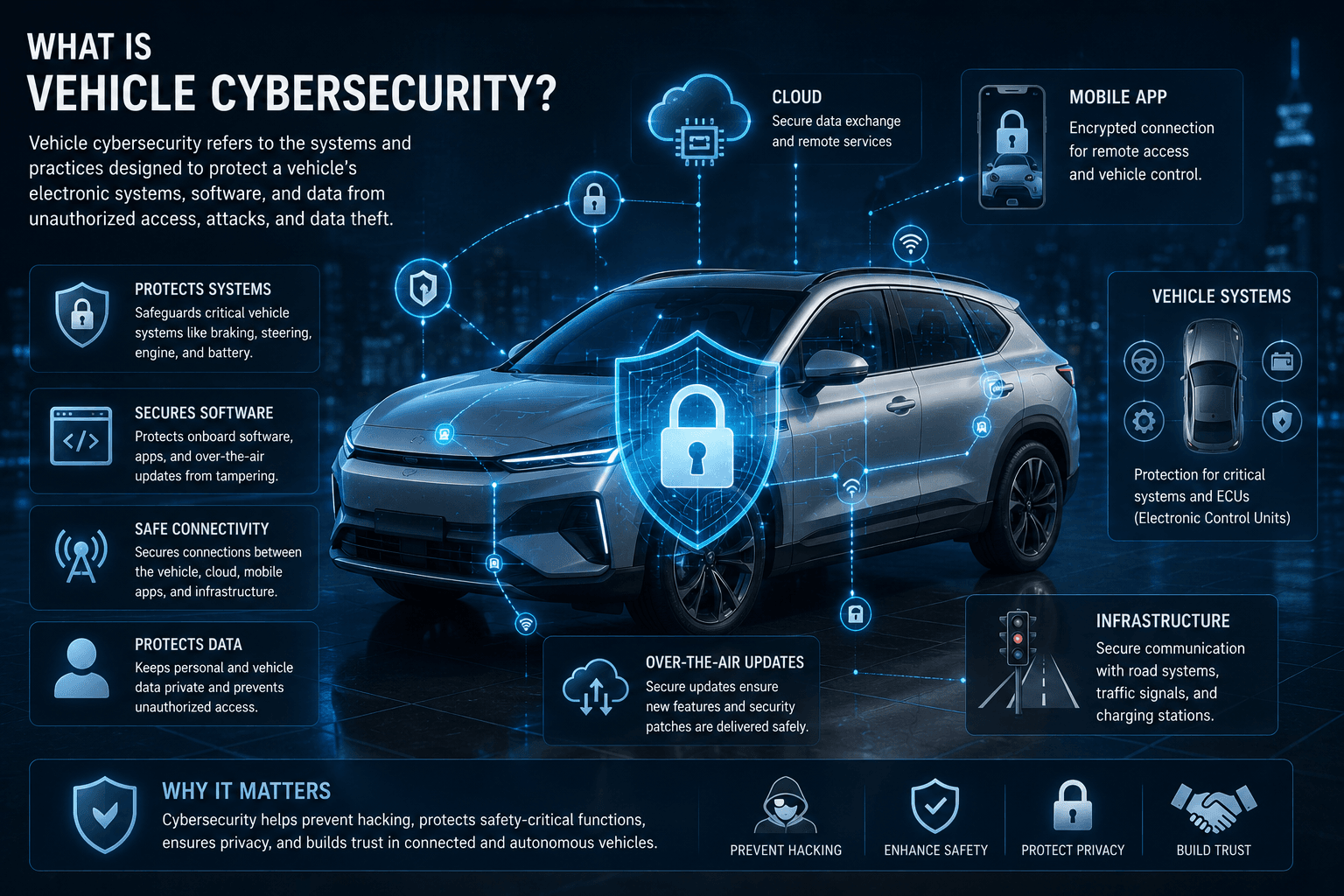 Connected SUV protected by vehicle cybersecurity systems