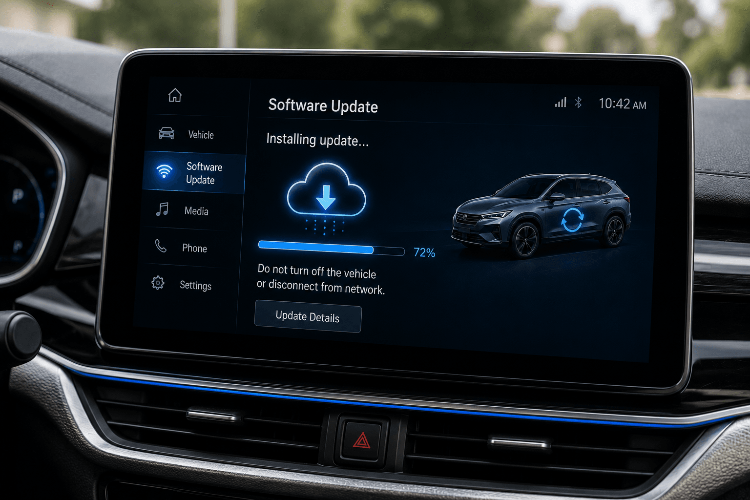 Vehicle infotainment screen installing a software update