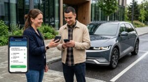 Driver sharing temporary digital car key access by smartphone