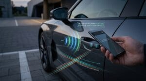 Smartphone communicating securely with a vehicle digital key system